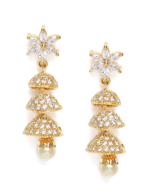 

LAIDA Gold-Toned Gold Plated Dome Shaped Handcrafted Drop Earrings