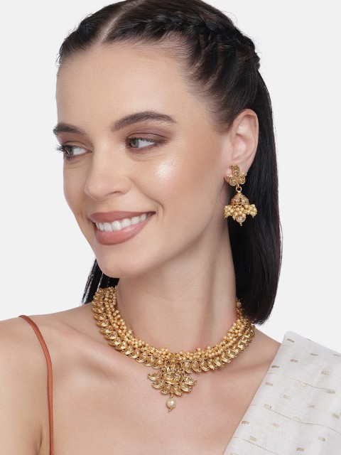 

LAIDA Gold-Plated Laxmi Pendant Polki Studded Handcrafted Choker Jewellery Set