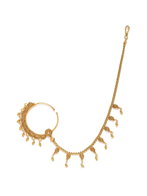 

LAIDA Gold-Plated Kundan Studded Nose Ring With Chain
