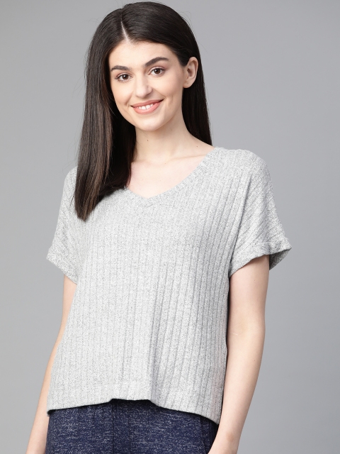 

Marks & Spencer Women Grey Melange Self Striped Lounge Top