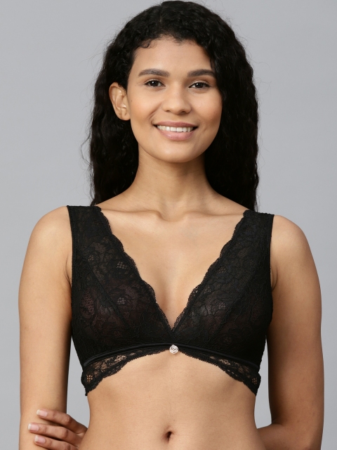 

Marks & Spencer Black Self Design Non-Wired Non Padded Bralette Lace Bra T816380ZBLACK