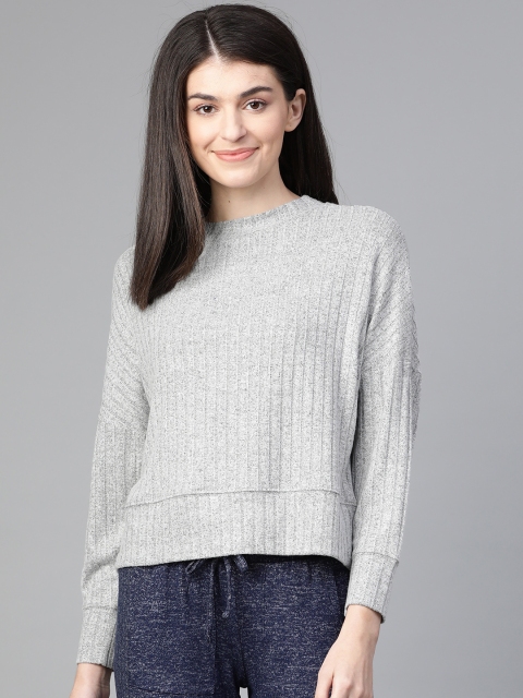 

Marks & Spencer Women Grey Melange Ribbed Winter Lounge Top