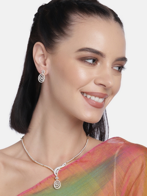 

LAIDA Gold Plated American Diamond Studded Pendant Drop Jewellery Set
