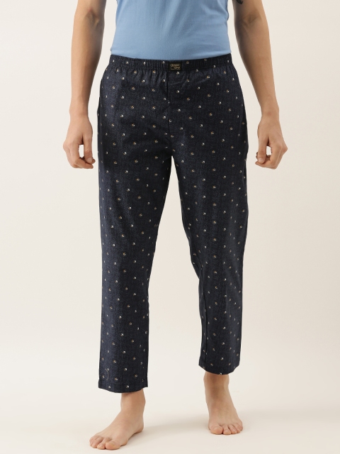 

Urban Dog Men Navy & White Printed Lounge Pants, Navy blue