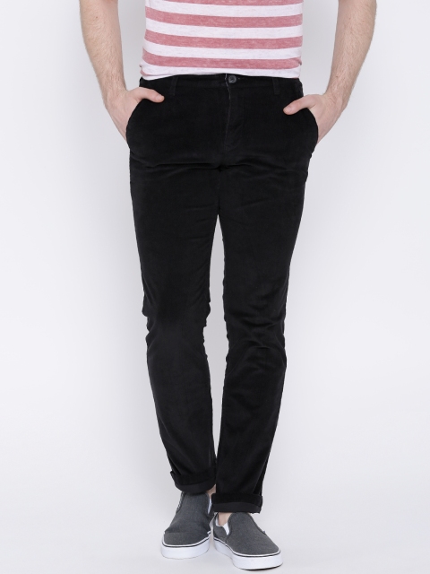 

John Players Black Low-Rise Slim Corduroy Trousers
