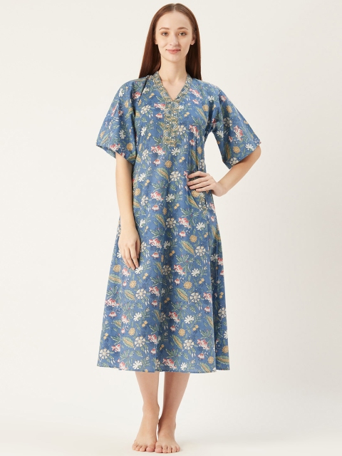 

MABISH by Sonal Jain Blue Printed Nightdress