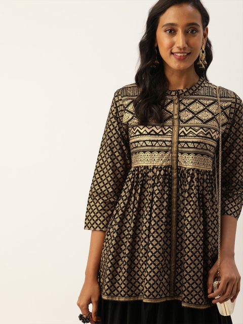 

Varanga Women's Black & Gold-Toned Printed Tunic