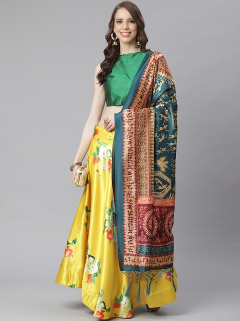 

KSUT Green & Yellow Printed Unstitched Lehenga & Solid Blouse with Dupatta