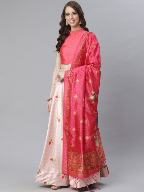 

KSUT Pink & Peach-Coloured Solid Unstitched Lehenga & Blouse with Dupatta