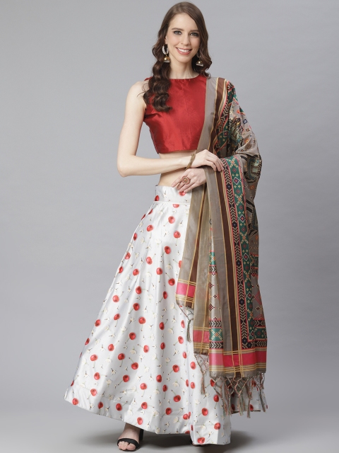 

KSUT Maroon & Grey Solid Unstitched Lehenga & Blouse with Dupatta