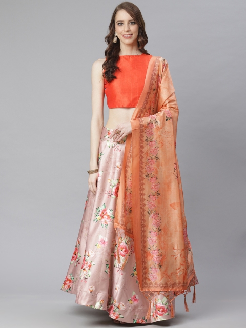 

KSUT Orange & Pink Solid Unstitched Lehenga & Blouse with Dupatta