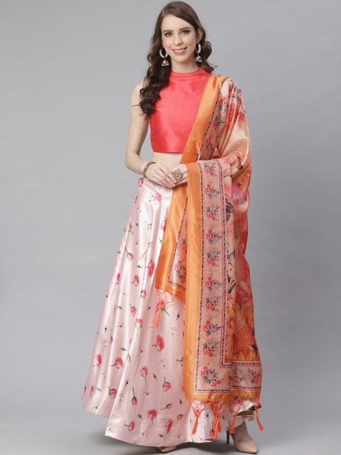 

KSUT Pink & Orange Solid Unstitched Lehenga & Blouse with Dupatta