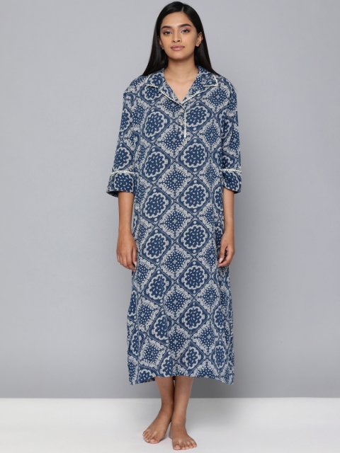 

Chemistry Navy Blue & Off-White Printed Nightdress