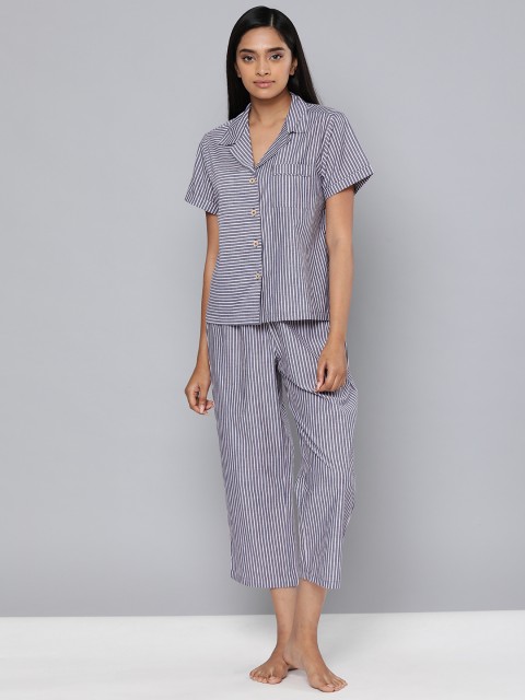 

Chemistry Women Grey & White Striped Night suit