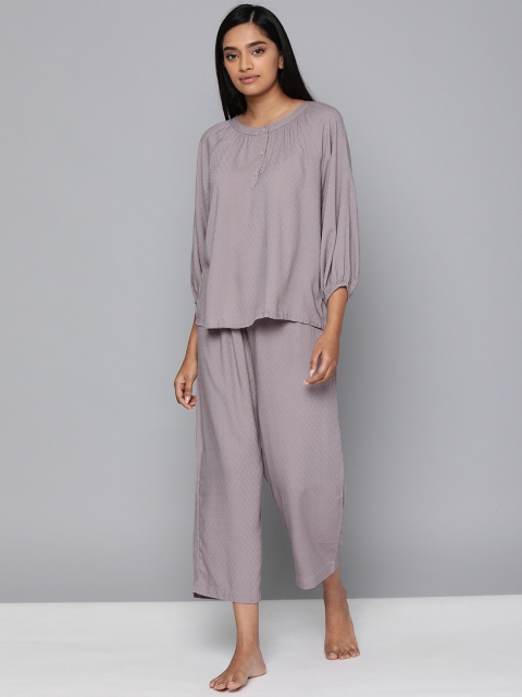 

Chemistry Women 2 Pc Mauve Self Design Night Suit Set
