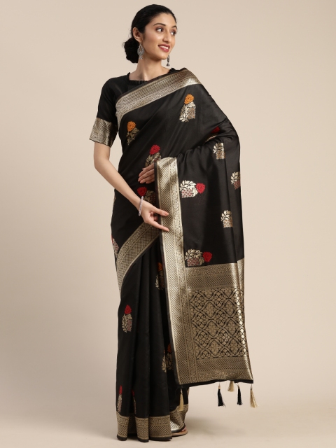 

Mitera Black & Gold-Toned Silk Blend Woven Design Banarasi Saree