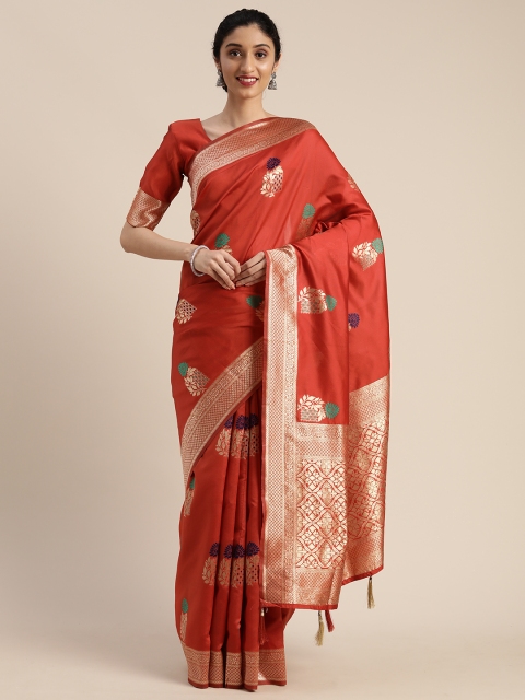 

Mitera Red & Golden Silk Blend Woven Design Banarasi Saree