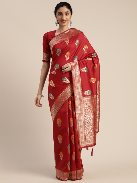 

Mitera Red & Gold-Toned Silk Blend Woven Design Banarasi Saree