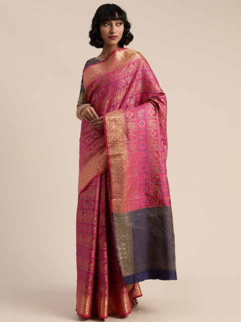 

Mitera Pink & Gold-Toned Silk Blend Woven Design Patola Saree