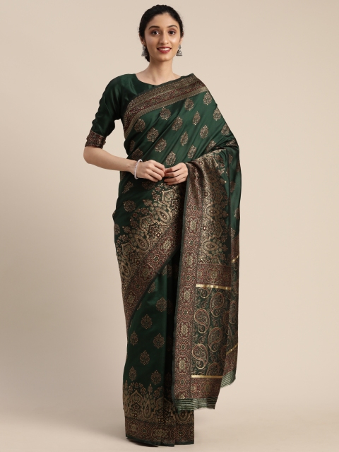

Mitera Green Silk Blend Woven Design Kanjeevaram Saree