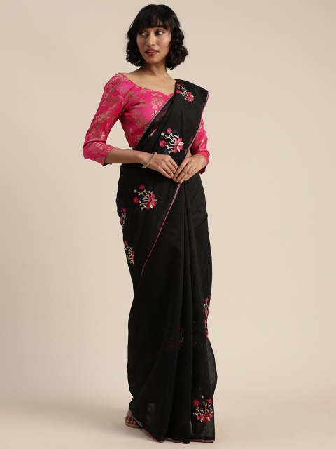

Mitera Black Cotton Blend Embroidered Kanjeevaram Saree