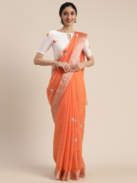 

Mitera Orange Embroidered Poly Silk Saree