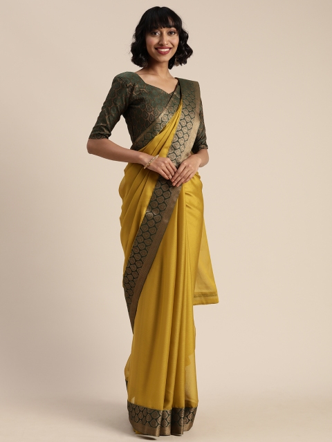 

Mitera Mustard Yellow Solid Pure Chiffon Saree
