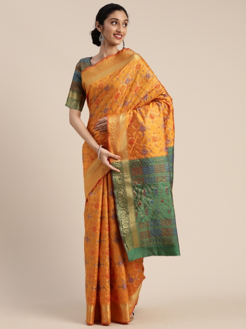 

Mitera Mustard Yellow & Blue Silk Blend Woven Design Patola Saree