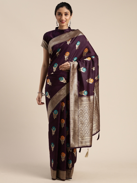 

Mitera Purple & Gold-Toned Silk Blend Woven Design Banarasi Saree