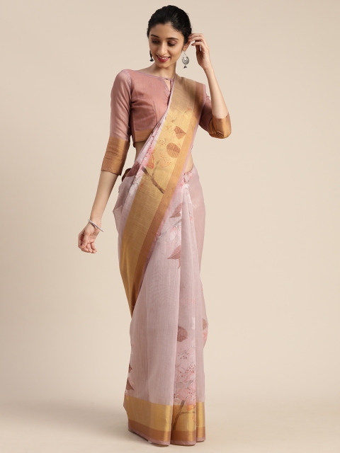 

Mitera Mauve Linen Blend Floral Printed Saree