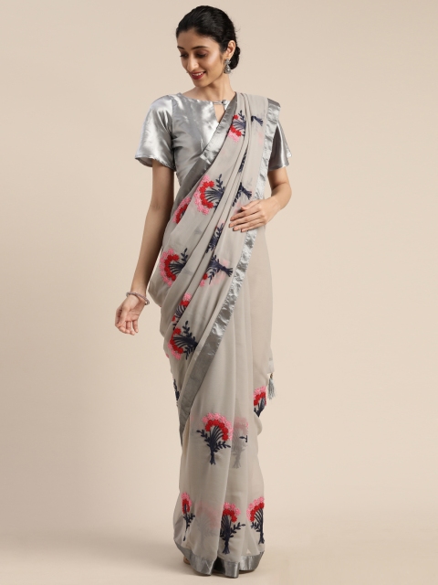 

Mitera Grey Embroidered Poly Chiffon Saree