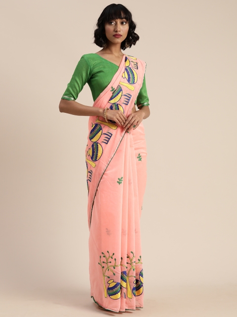 

Mitera Pink Cotton Blend Embroidered Saree