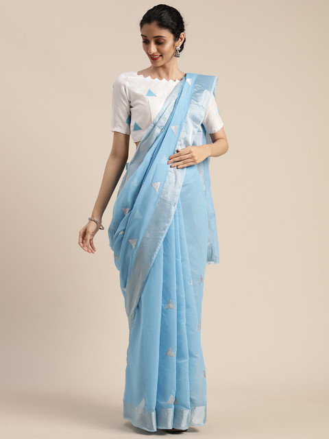 

Mitera Blue Poly Silk Embroidered Saree