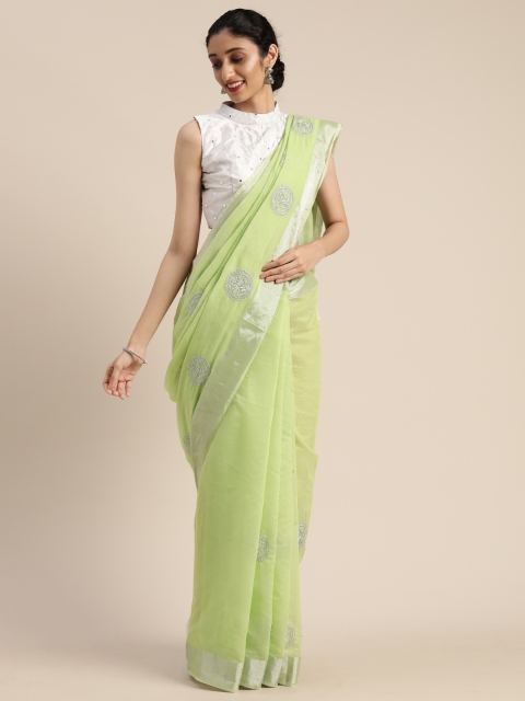 

Mitera Green Poly Silk Embroidered Kanjeevaram Saree