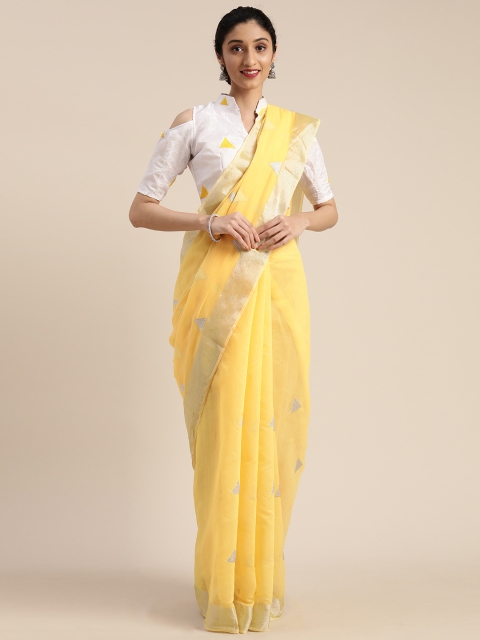 

Mitera Yellow Poly Silk Embroidered Kanjeevaram Saree