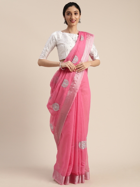 

Mitera Pink Poly Silk Embroidered Kanjeevaram Saree
