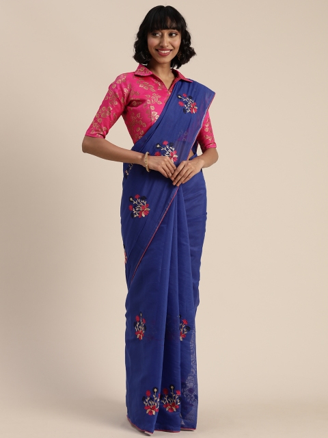 

Mitera Blue Cotton Blend Embroidered Kanjeevaram Saree