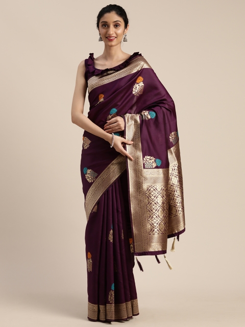 

Mitera Purple & Golden Silk Blend Woven Design Banarasi Saree