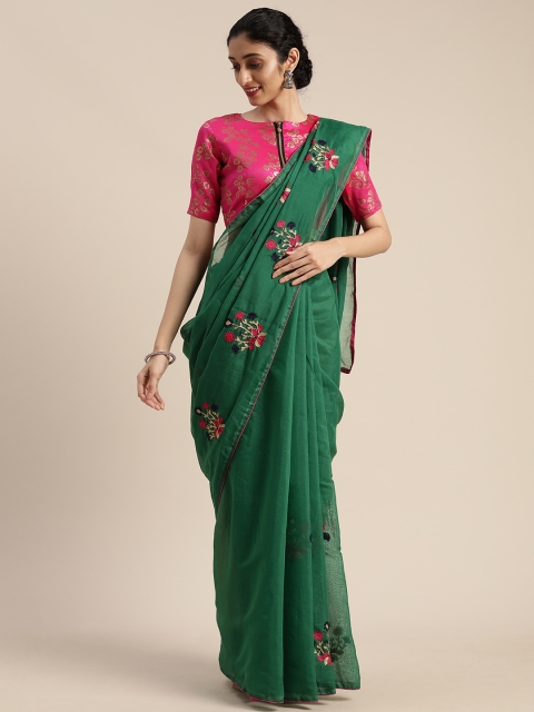 

Mitera Green Cotton Blend Embroidered Kanjeevaram Saree