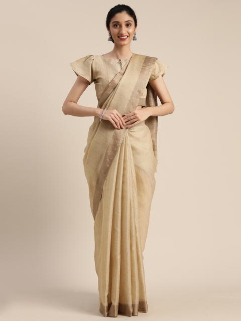 

Mitera Beige Poly Silk Solid Tussar Saree