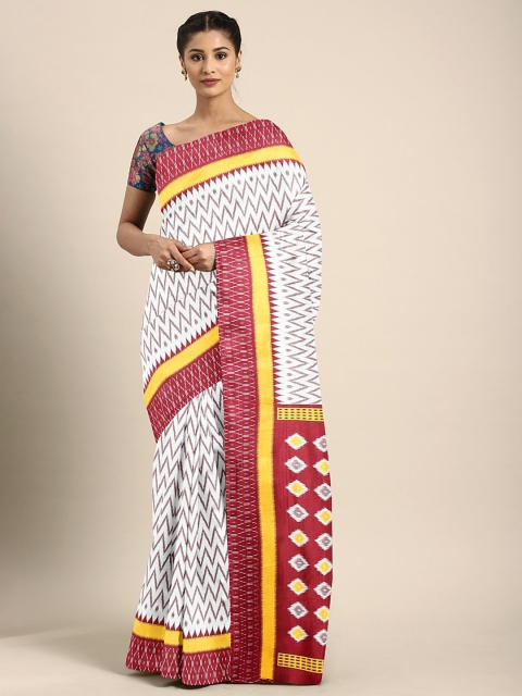 

KALINI White & Grey Silk Blend Printed Kanjeevaram Saree