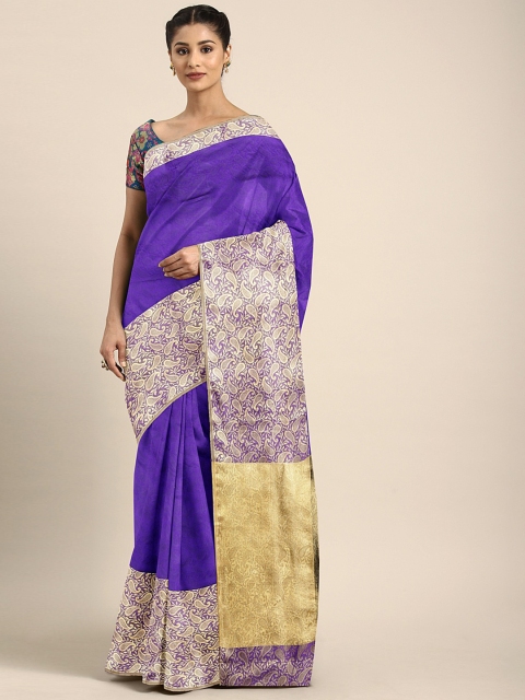

KALINI Purple Silk Blend Woven Design Kanjeevaram Saree