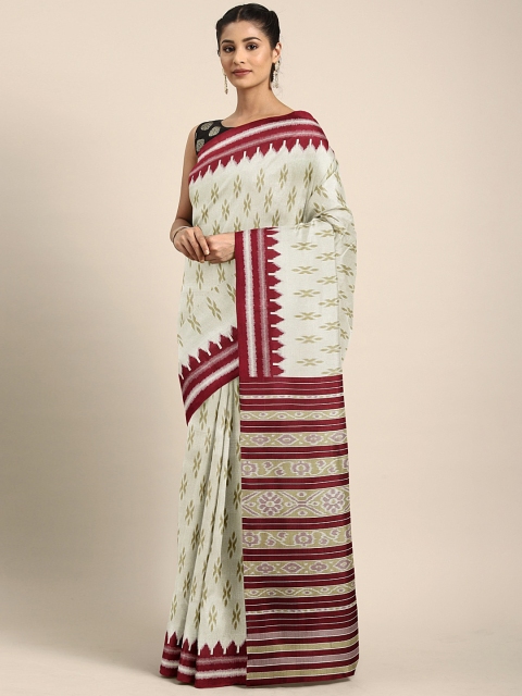 

KALINI Off-White & Maroon Silk Blend Printed Banarasi Saree