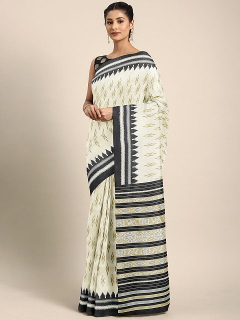 

KALINI Off-White & Black Silk Blend Printed Saree