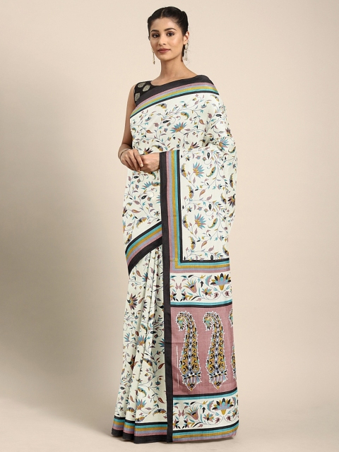 

KALINI White & Black Silk Blend Printed Saree