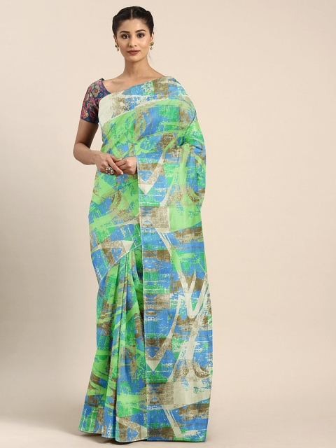 

KALINI Green & Blue Silk Blend Printed Saree