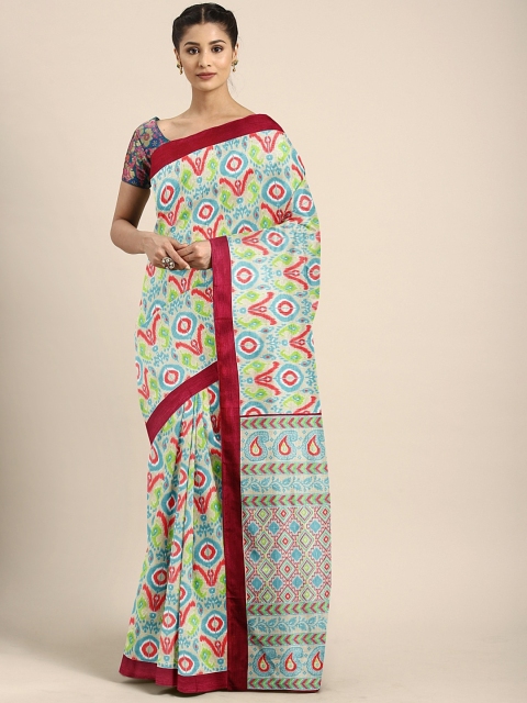 

KALINI Blue & Maroon Silk Blend Printed Ikat Celebrity Saree