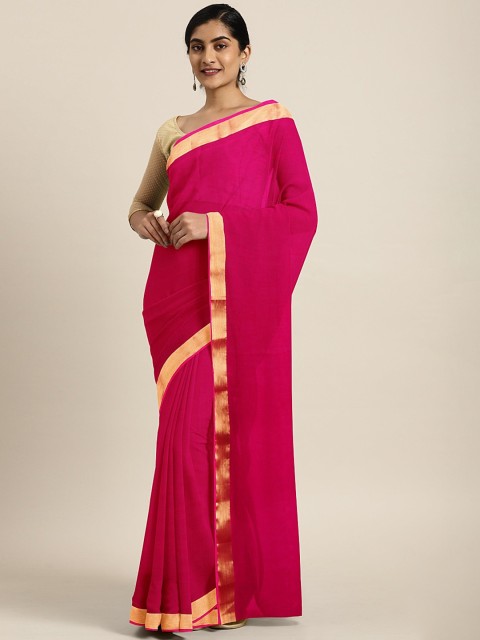 

KALINI Pink & Gold-Toned Poly Chiffon Solid Dharmavaram Saree