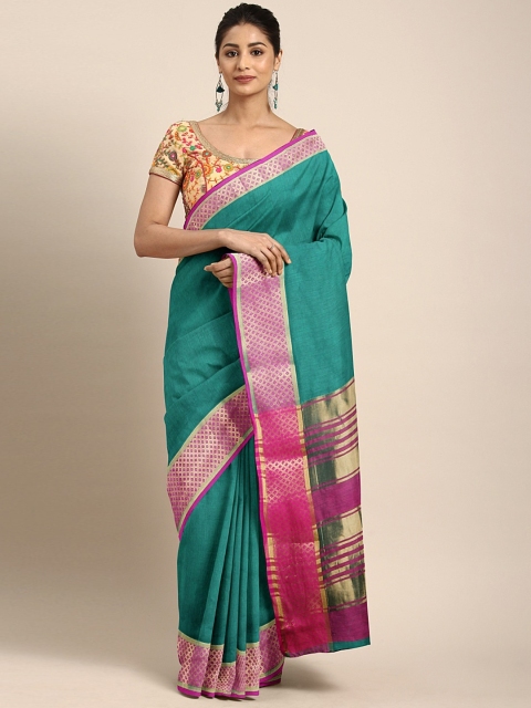 

KALINI Green Cotton Blend Solid Tussar Saree