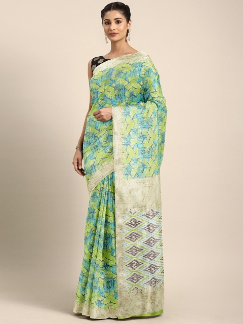 

KALINI Green & Blue Silk Blend Printed Malgudi Saree